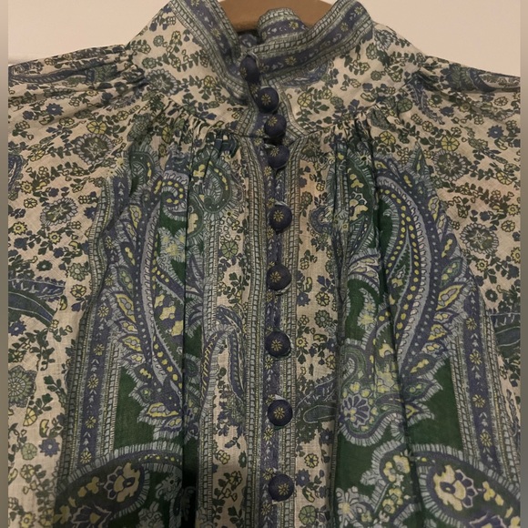 ZIMMERMANN OTTIE LINEN BILLOW BLOUSE GREEN PAISLEY - Picture 4 of 14